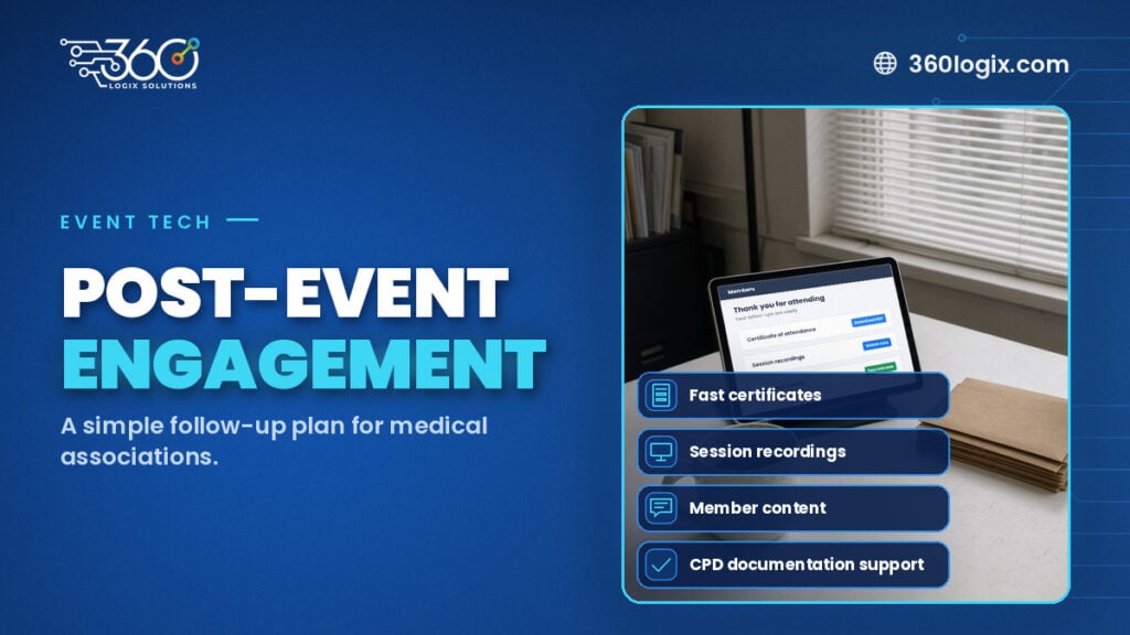 Tablet showing a post-event engagement screen for a medical association