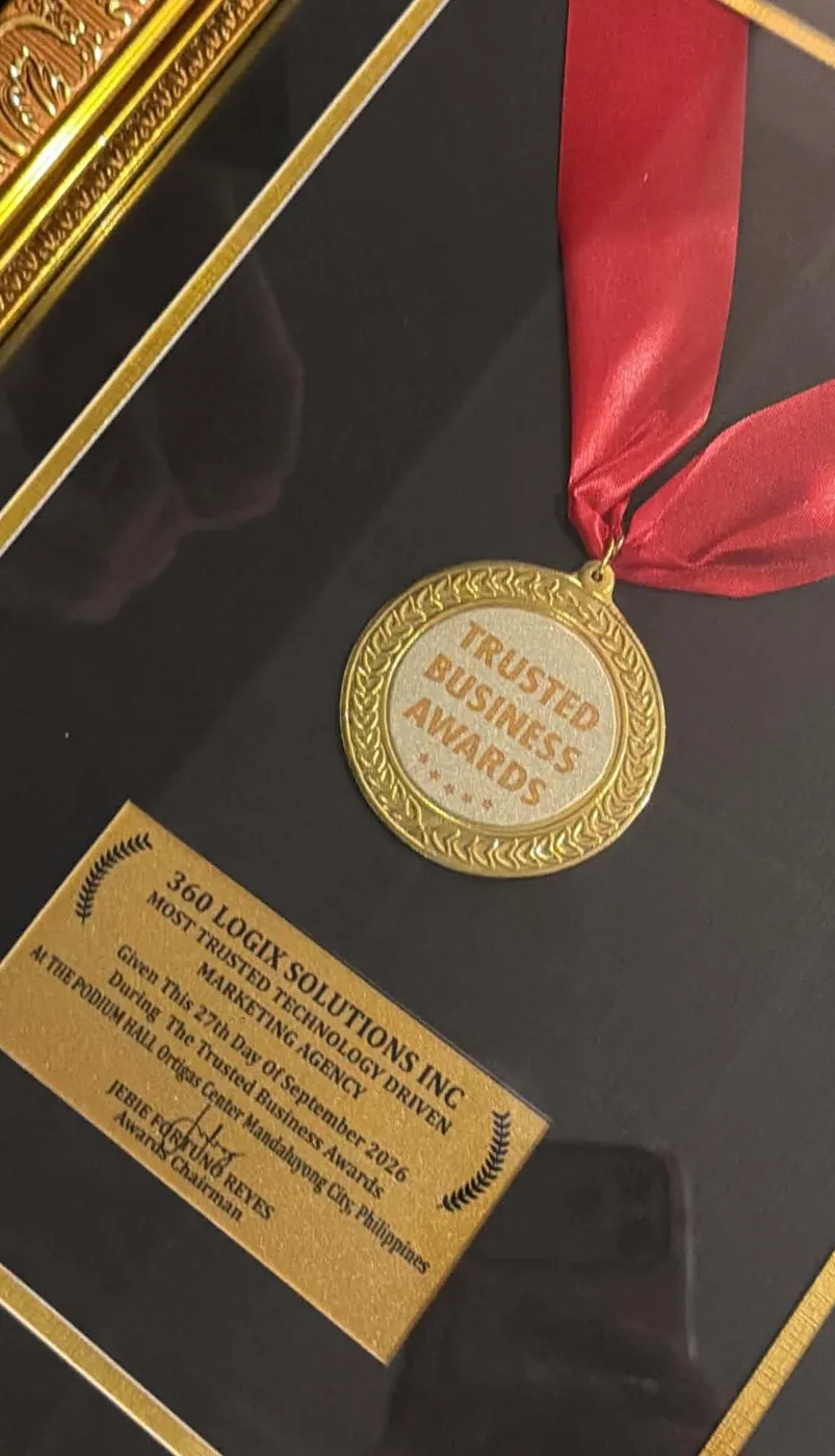 Framed Trusted Business Awards plaque naming 360 Logix Solutions Most Trusted Technology Driven Marketing Agency