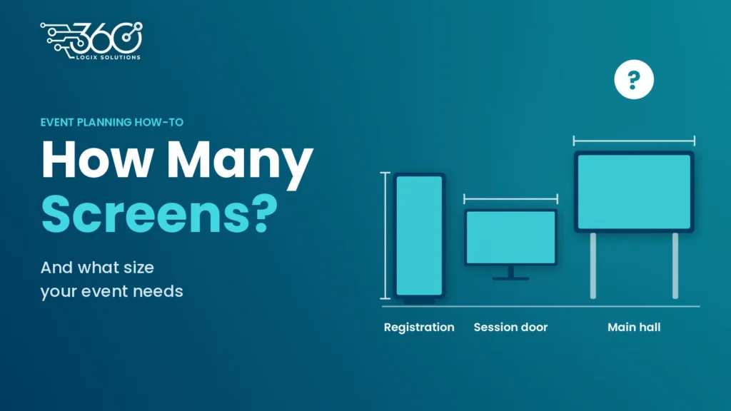 How many screens for an event: three screen sizes labeled registration, session door and main hall