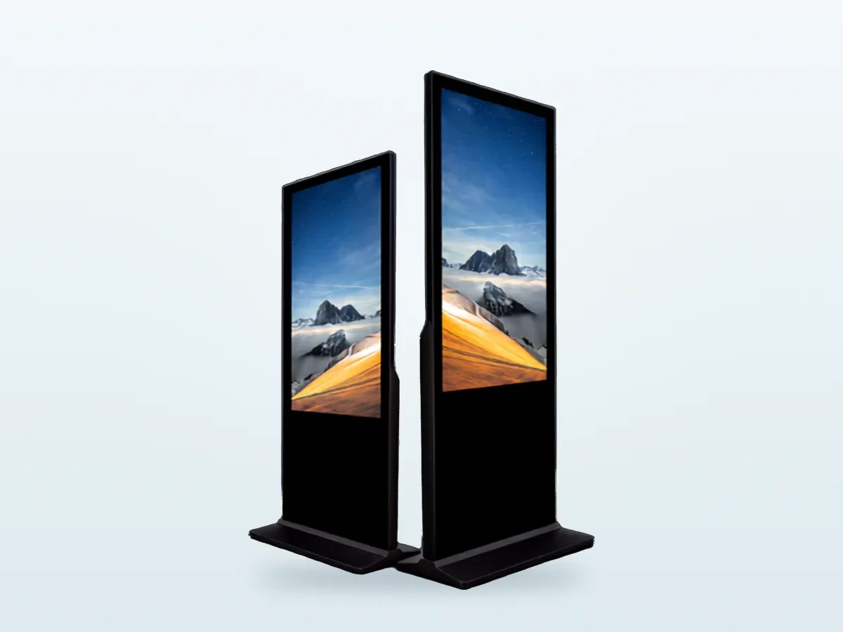 Pair of Interactive Touchscreen Kiosk units, angled view