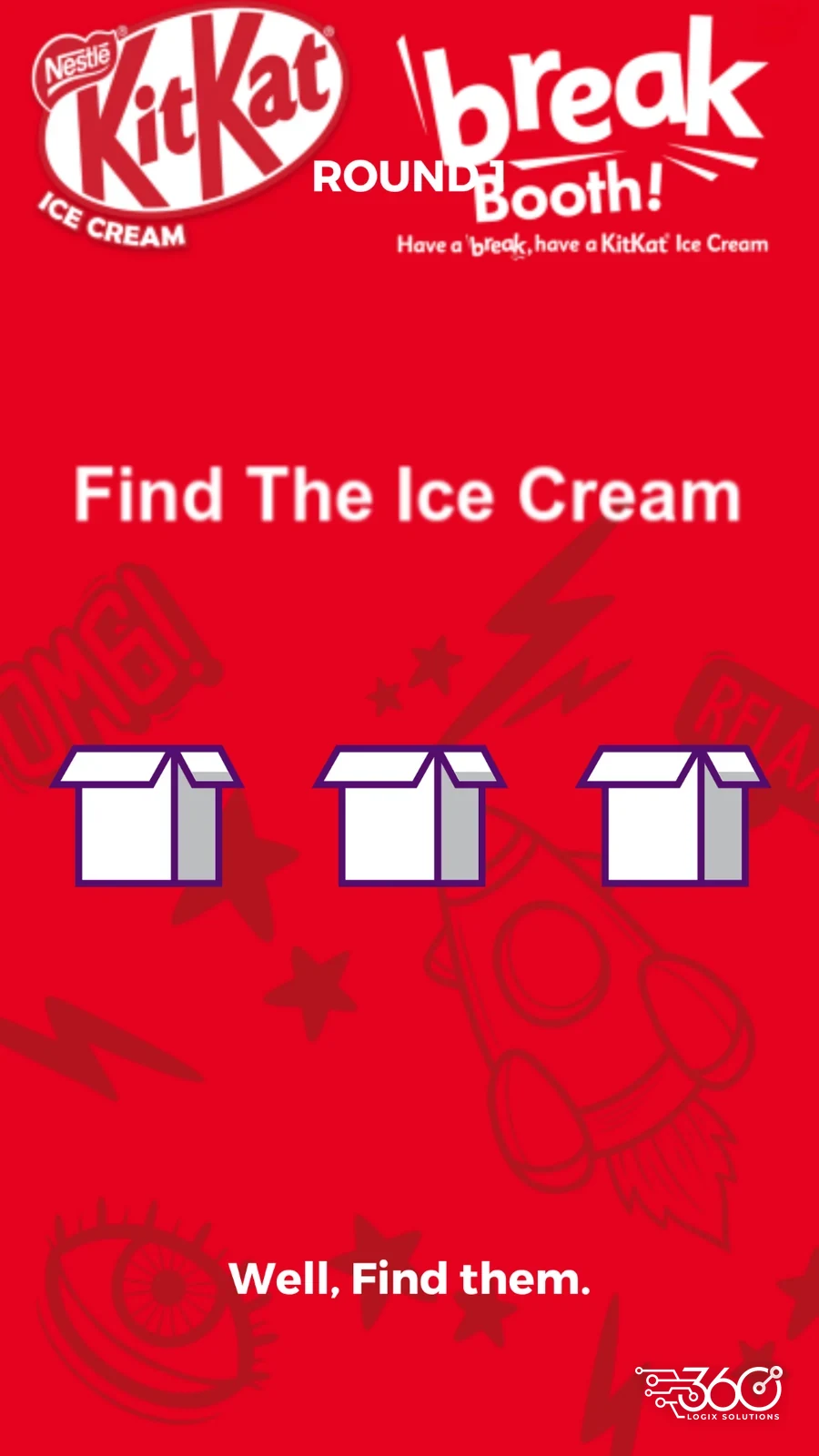 Our Find The Ice Cream game for KitKat, with three boxes to choose from after the shuffle