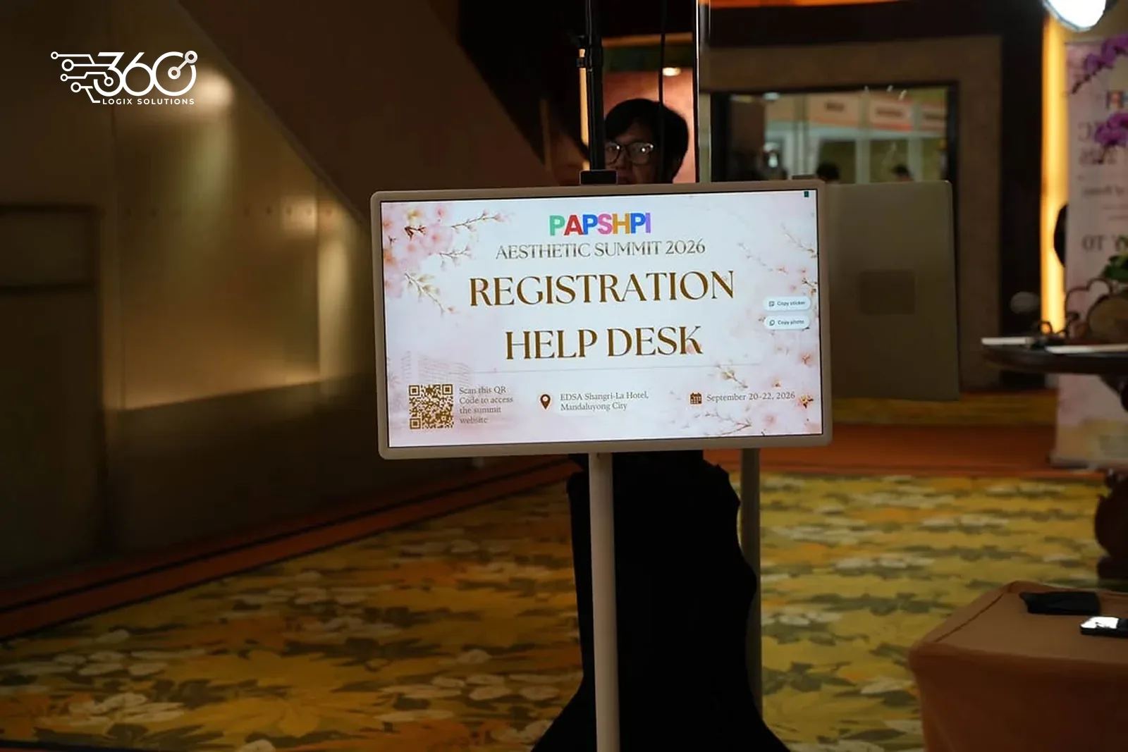 PAPSHPI Aesthetic Summit 2026 Registration Help Desk sign with a QR code at the event foyer.