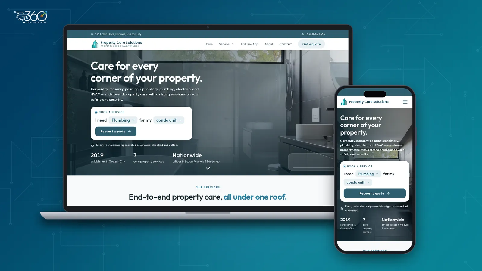 Property Care Solutions website shown on a laptop and phone