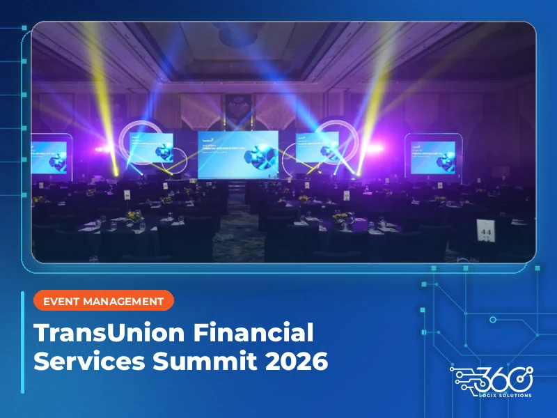Stage with our LED screens and moving-head lights built by 360 Logix for the TransUnion Philippines Financial Services Summit 2026.